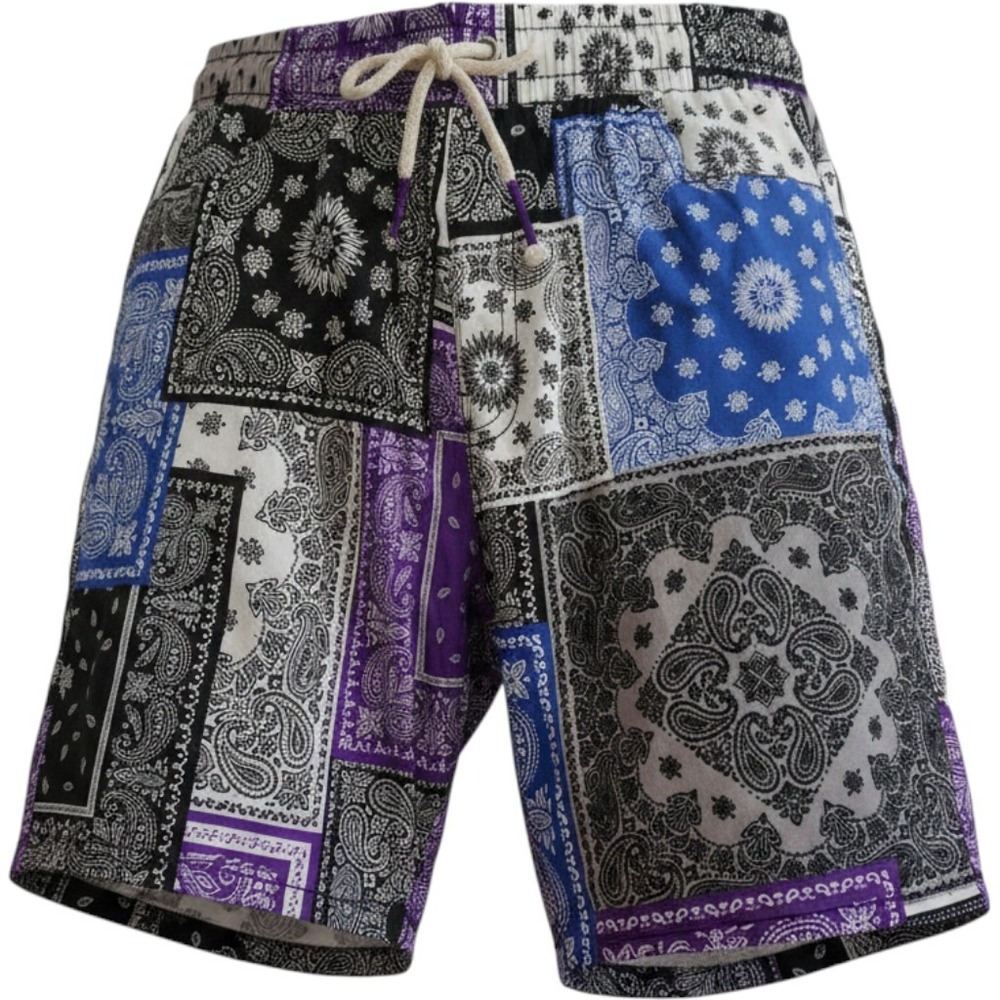 Fresh Prints of Bel-Air Men Bandana Patchwork Stretch Twill Shorts Purple Blue L